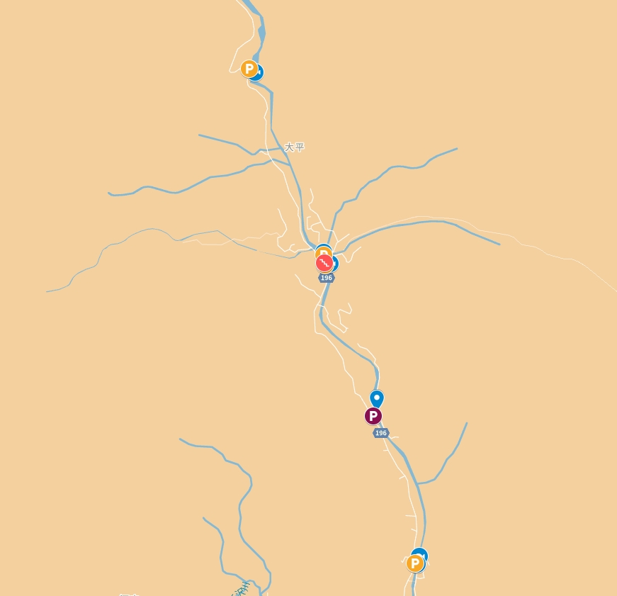 興津川の大平エリアの釣りポイント・駐車場・トイレマップ