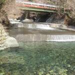 興津川の渓流釣りのポイントである出羽橋上流の写真