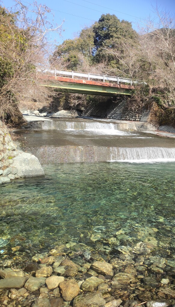 興津川の渓流釣りのポイントである出羽橋上流の写真